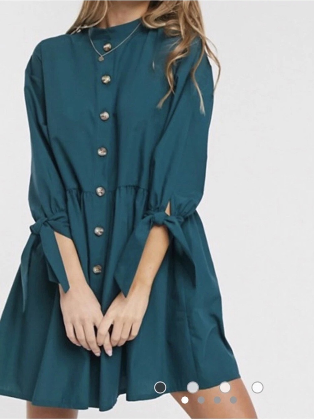 ASOS hunter green button front mini smock dress 6